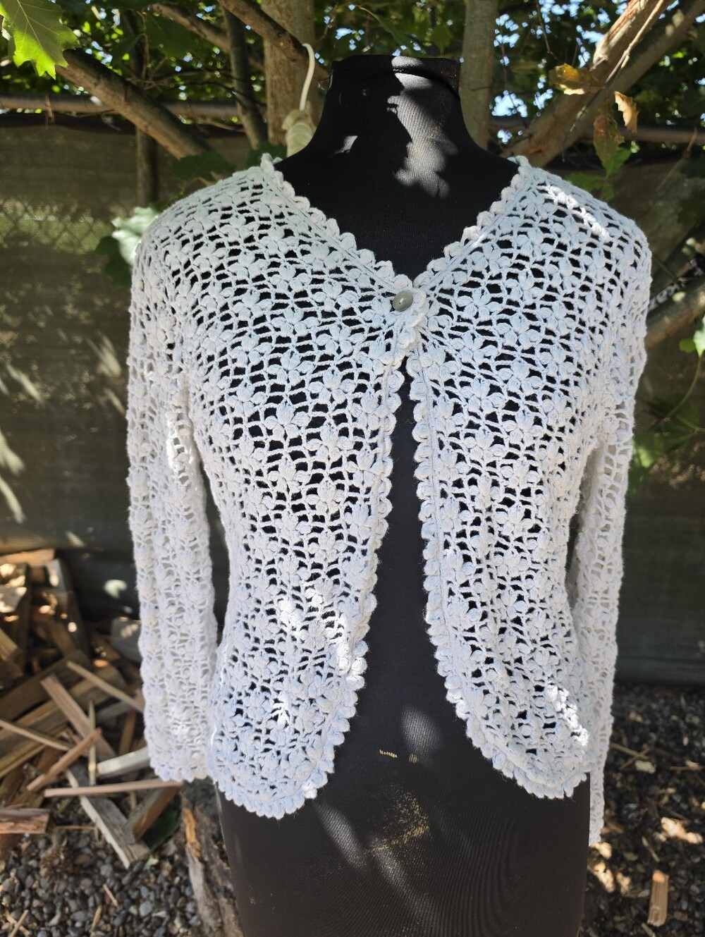 Y2K White Crochet Cardigan Sweater McBling Minimalist Cottagecore Shabby Chic